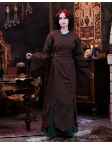 Middelalderkjole i bomuld, model Antaris, farve brun