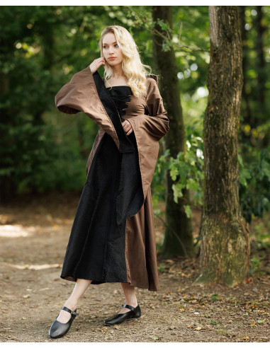 Vestido medieval en algodón modelo Ophelia, negro-marrón
