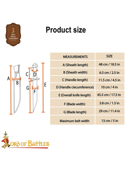 Cuchillo Vikingo Seax con funda de cuero