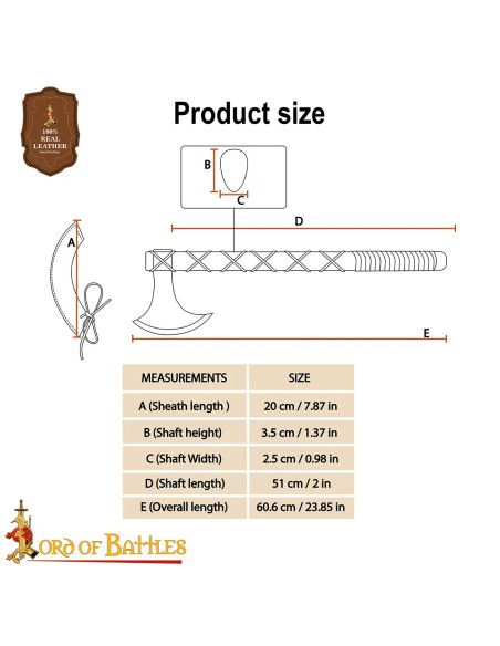 Handgesmede Viking bijl met leren hoes