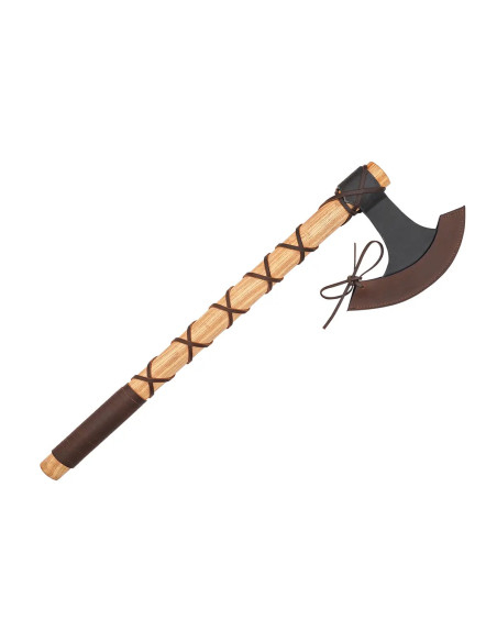 Handgesmede Viking bijl met leren hoes