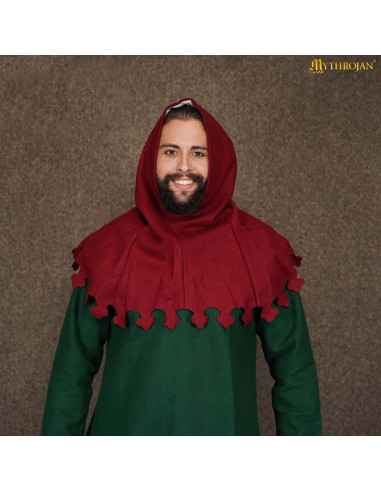 Gugel medieval en lana modelo Liripipe, color rojo