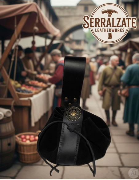 Schwarzes Leder Geldbörse für Gürtel,...