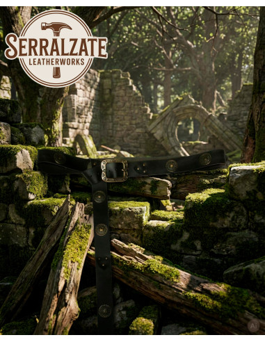 Lange middeleeuwse recreatiegordel met platen, zwart