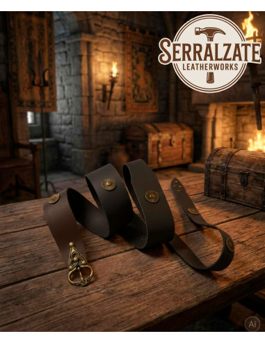 Cinturón Medieval Cuero con Remaches para LARP, negro