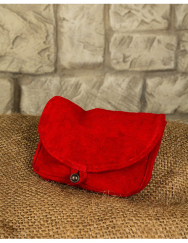 Bolso medieval en ante para cinturón, color rojo