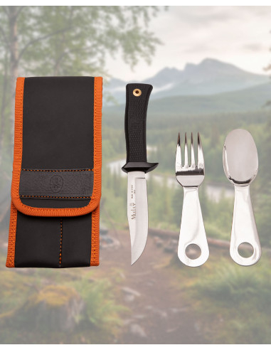 Set de cubiertos Muela para camping acero inox, funda cordura