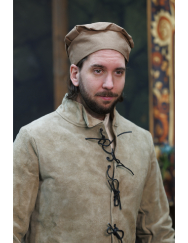 Middelalderlig hætte i bomuld, model Armin, farve sand