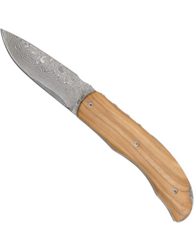 Foldbar kniv i damaskstål med 71 lag og ebenholtz