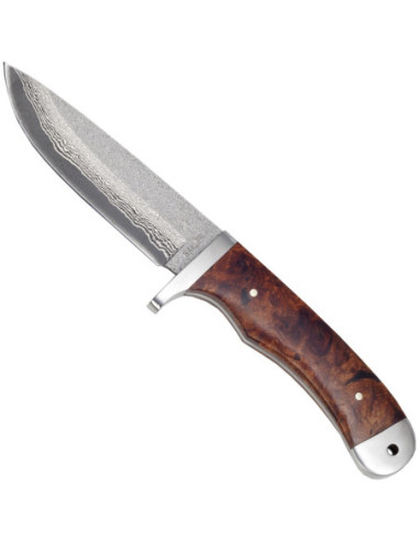 Damascius kniv i rodet træ med skænebeskyttelse i rustfrit stål