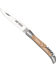 Fransk Laguiole kniv i eg med proptrækker, blad 10 cm.
