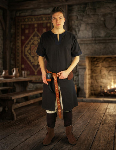 Túnica vikinga manga corta Richard, marrón y negro