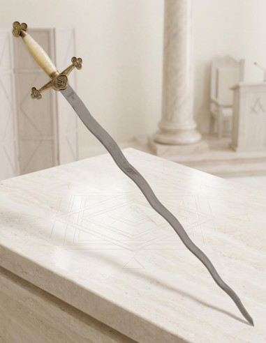 Espada ceremonial Logia Masónica flamígera con acabados en latón