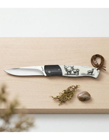 Albainox Back Lock Jagkniv med Hjorte 8,3 cm