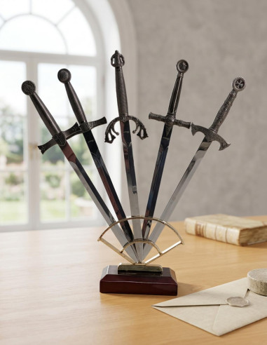 Set 5 abrecartas medievales históricos con soporte, acabado niquelado