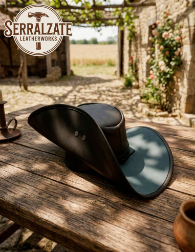 Sombrero negro Cuero Artesanal Siglo XVII, Modelo Capitán de los Tercios