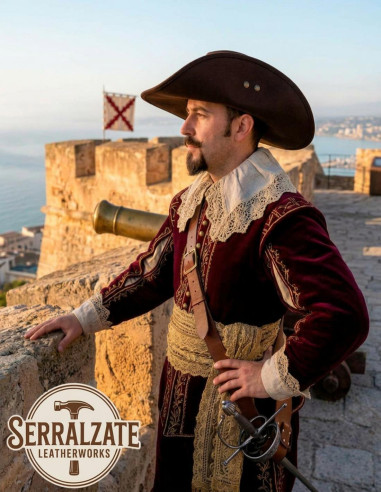 Sombrero marrón Cuero Artesanal Siglo XVII, Modelo Capitán de los Tercios