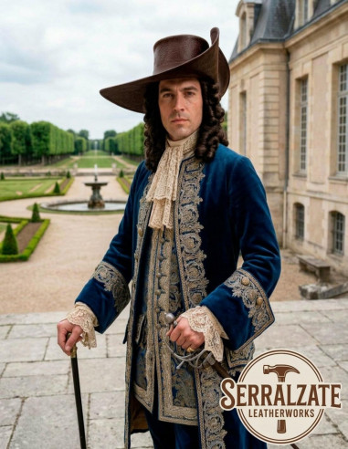 Sombrero Tricornio de Capitán con Grabado Barroco, Cuero marrón Deluxe