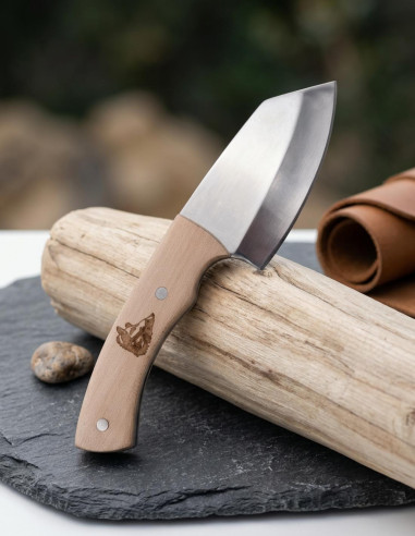 Jagdmesser aus 440er Stahl, Spiegelpoliert, mit Ahorngriff