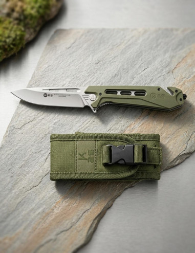 Navaja táctica K25 CNC G10 verde, con funda