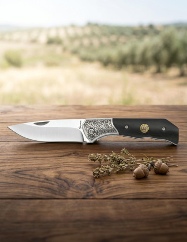 Albainox Feldmesser mit verziertem Backen, schwarzes Holz