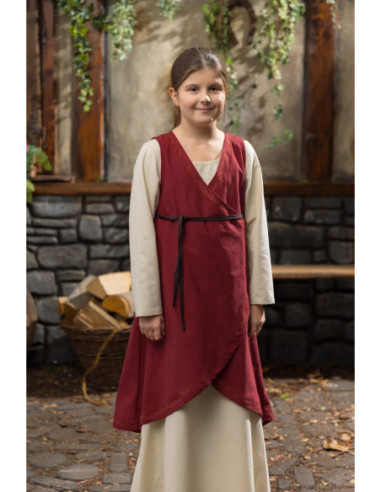 Vestido niña elegante Lyn de algodón burdeos con bordado