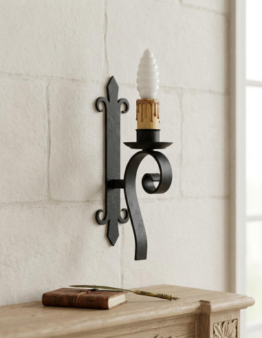Aplique vela forja medieval sencillo,  1 luz