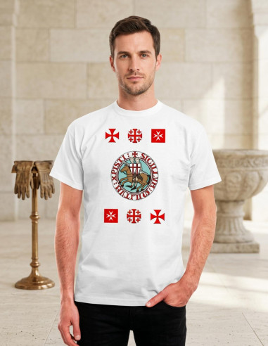 T-Shirt „Templerritter mit Kreuzen“, kurzärmelig