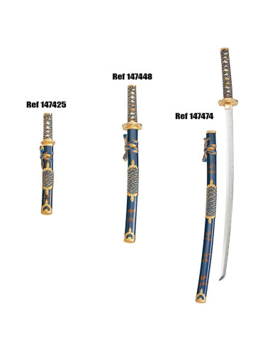 Wakizashi skede blå-guld