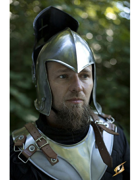 Barbuta medieval con visor