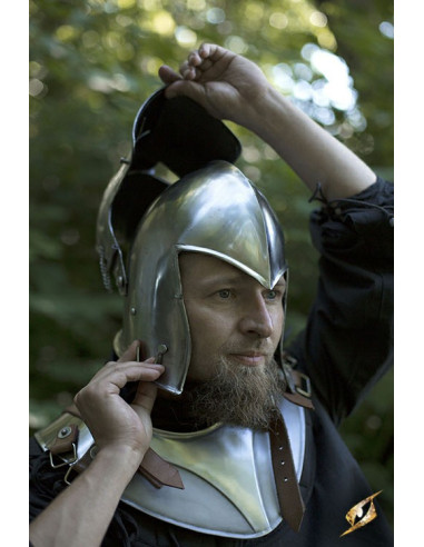 Barbuta medieval con visor
