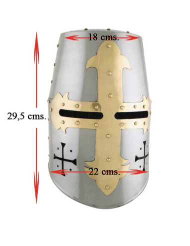 Casco templario con cruz frontal y lateral