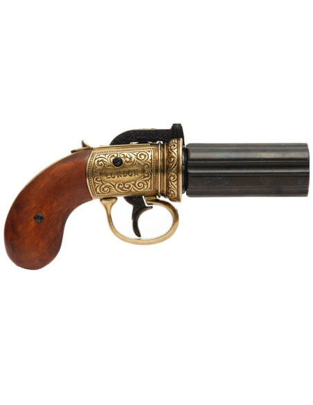 Pepper Revolver 6 tønder, messingbelagt