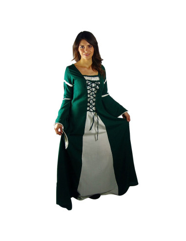 Middeleeuwse jurk vrouw Groen-Wit