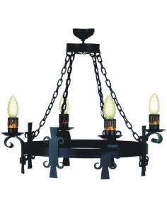 Lámpara forja cadenas, 4 bombillas
