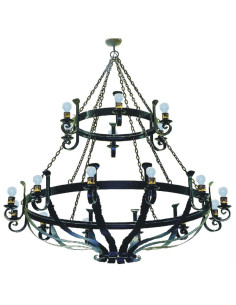 Grote smeedijzeren kettinglamp, 18 lampjes