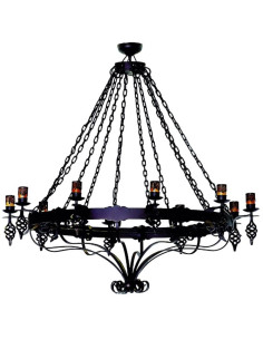 Lámpara forja grande cadenas, 10 luces