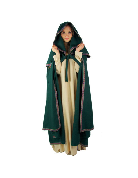 Capa medieval verde mujer con capucha
