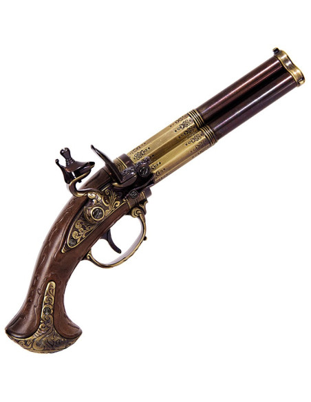 Flintlock pistol 3 løb, Frankrig S.XVIII