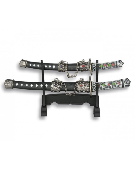 Set 2 mini katanas decorativas con soporte