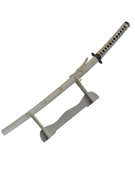 Weißes Wakizashi mit Ständer, 77 cm.
