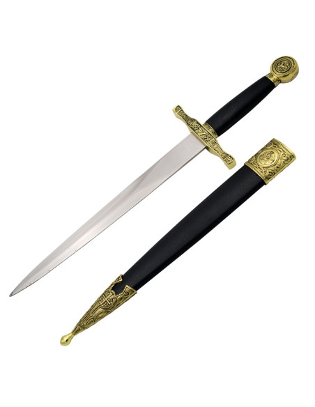 Daga medieval dorada con vaina