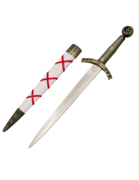 Daga medieval templaria funda blanca, 40 cms.