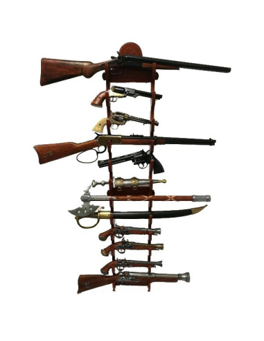 Display mit 12 Pistolen zum Aufhängen an der Wand