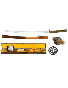 Katana-Klinge aus Kohlenstoffstahl mit Scheide, Reinigungsset und Tsubas.