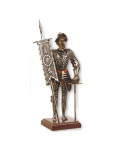 Conqueror miniatuur met zwaard en banier, 42 cm.