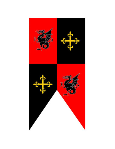 Estandarte medieval cuartelado dragones y cruces