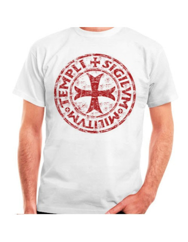 Camiseta blanca Cruz-Leyenda Templarios, manga corta