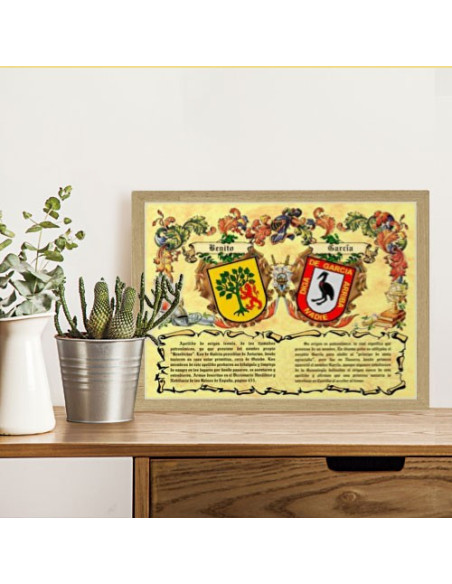 Heraldische schilden doos 2 achternamen (30x40 cm)