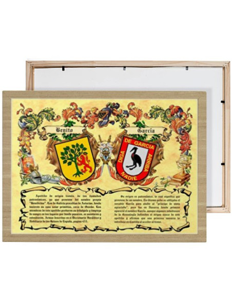 Cuadro escudos heráldicos 2 apellidos (30x40 cms.)